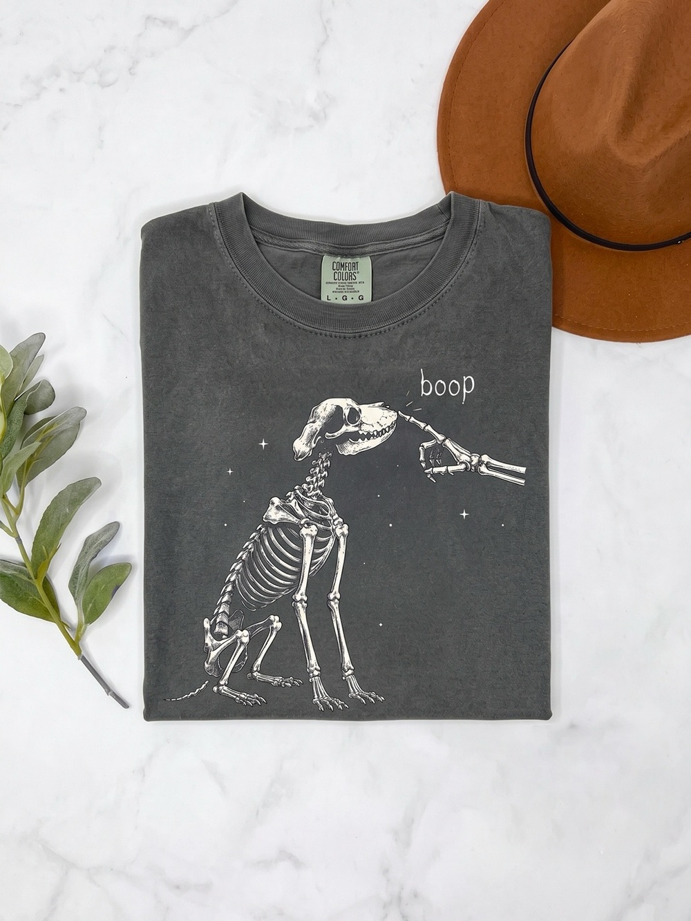 Comfort Colors Charcoal Dog Skeleton 'Boop' Graphic Tee